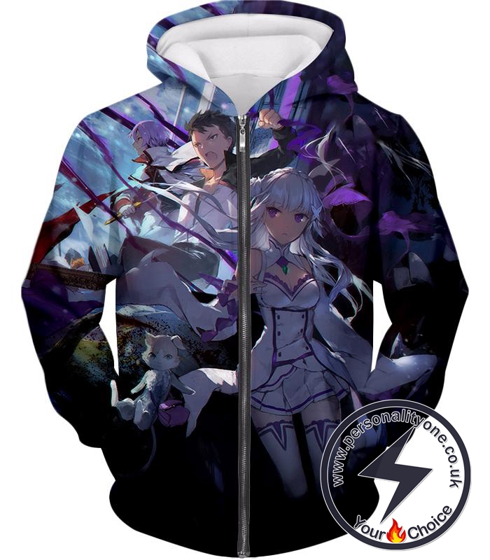 Re:Zero Re:Zero Cool Magic Action Anime Zip Up Hoodie